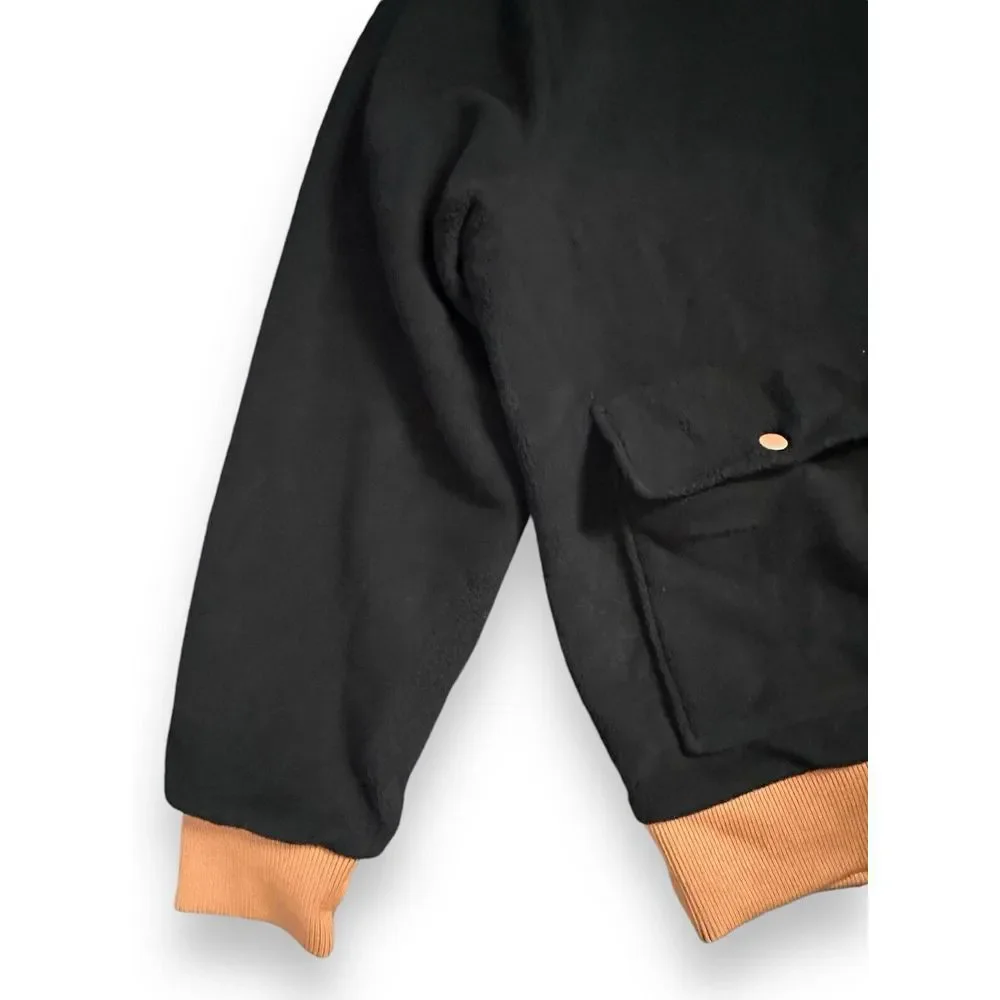 True Religion Fleece Bomber Utility‎ Jacket Mens Size L Jet Black $199